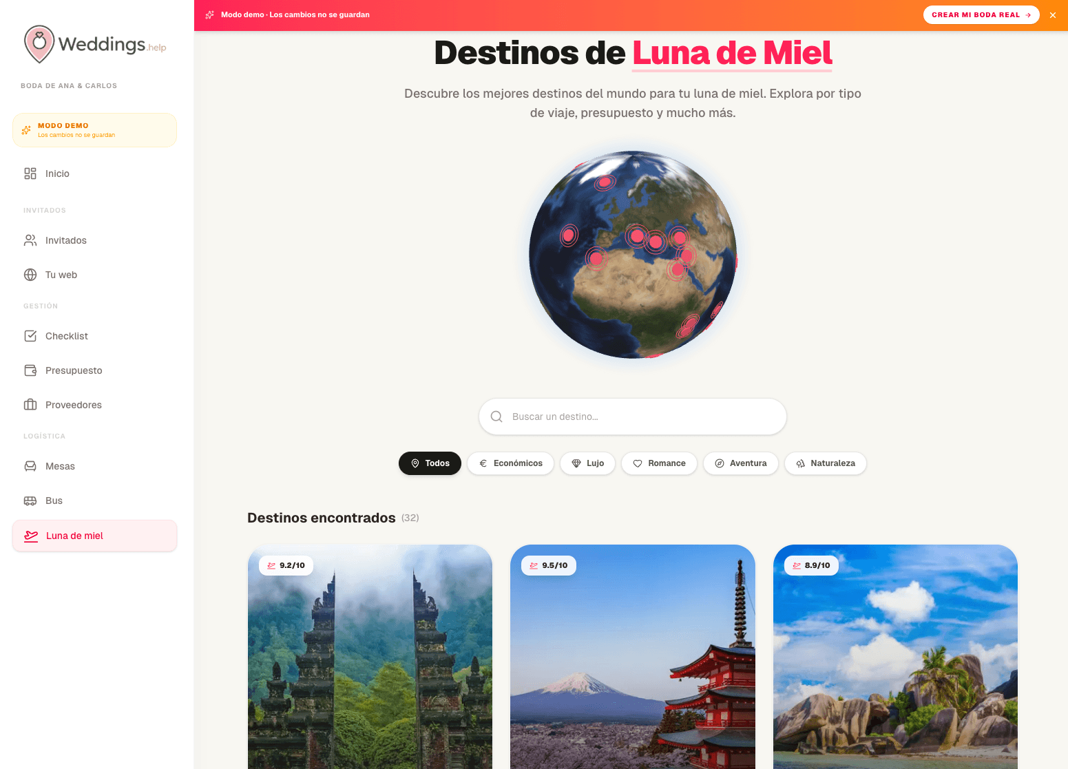 Destinos de Lunas de Miel